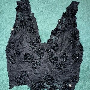 bebe Black Sequin Lace Bralette
